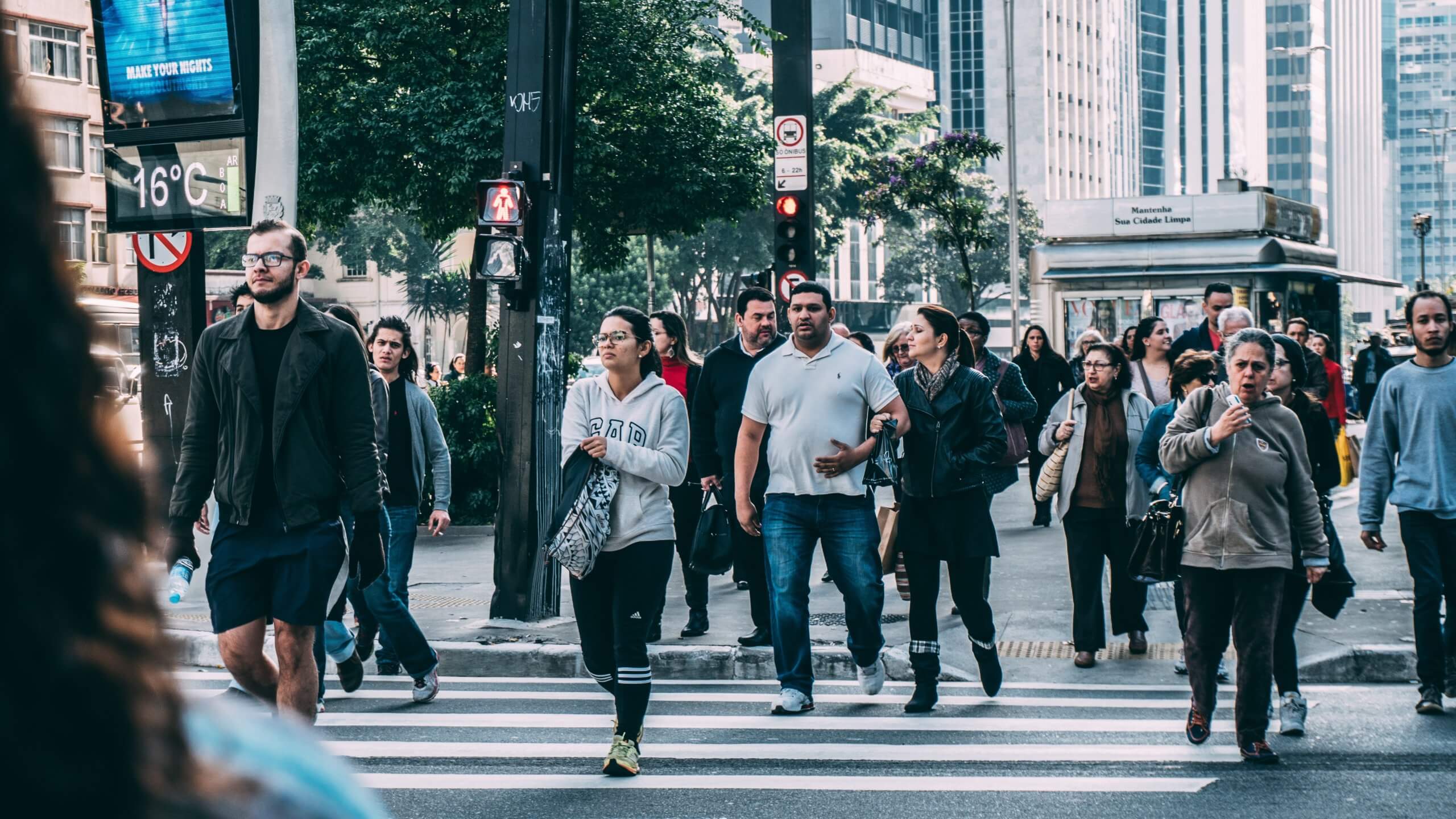 Pedestrians using a crosswalk